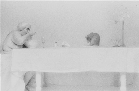 Lynn Bianchi (1944)  - Spaghetti eater with cat, 1998