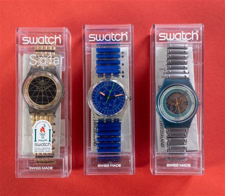 SWATCH, Lotto composto da tre orologi vintage nuovi: orologio verde con...