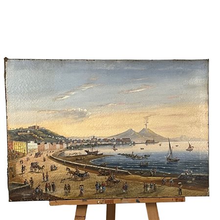 Dipinto olio su tela, raffigurante Veduta di Napoli, scuola Italiana XX...