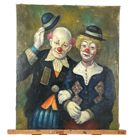 Dipinto olio su tela, raffigurante Clown, scuola Italiana XX secolo. Artista...