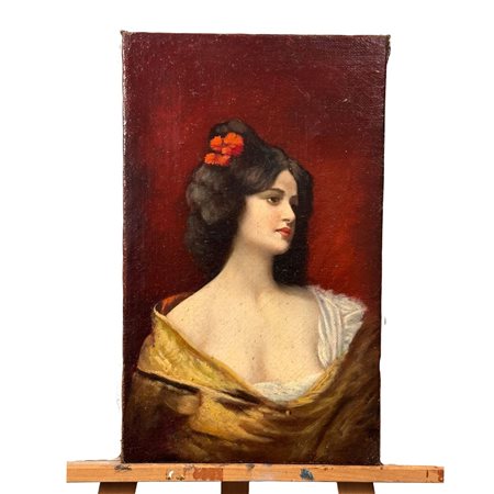 Dipinto olio su tela, Scuola Italiana, raffigurante Elegante ritratto di...