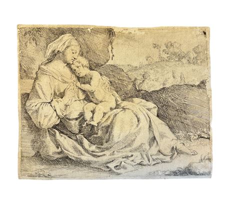 Jan Miel (1599 - 1663) Madonna con bambino acquaforte su carta 130 x 165mm...