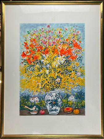 Michele Cascella "Vaso di fiori" 
litografia a colori - prova d'artista
cm 86x63