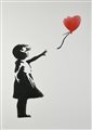 Banksy BALLOON GIRL spray stencil su tela, cm 70x50x4; es. 8/50 firma a...