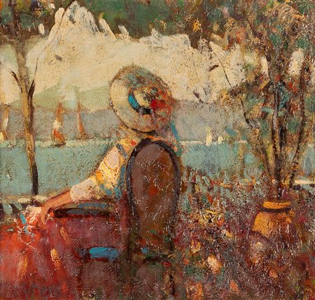 Gino Moro (Milano 1901-1976)  - Guardando il lago