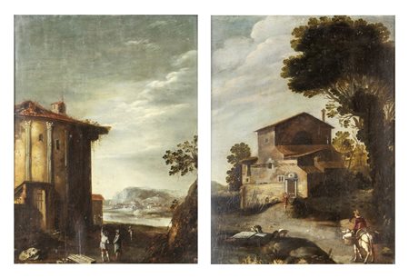 Thomas Wijck (attribuito a) (Beverwijk 1616-Haarlem 1677) Coppia di paesaggi...