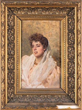 Ettore Cercone (Messina 1850-Sorrento 1896) Ritratto femminile 1895 olio su...