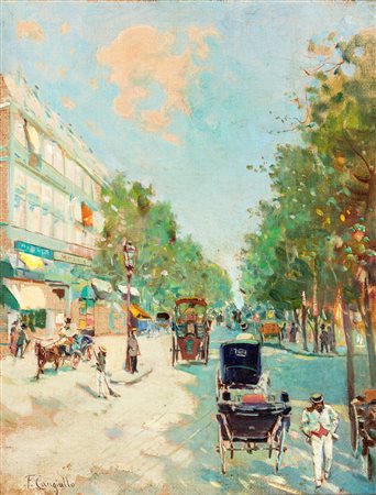 Francesco Cangiullo (Napoli 1884-Livorno 1977) Viale a Parigi olio su tela cm...
