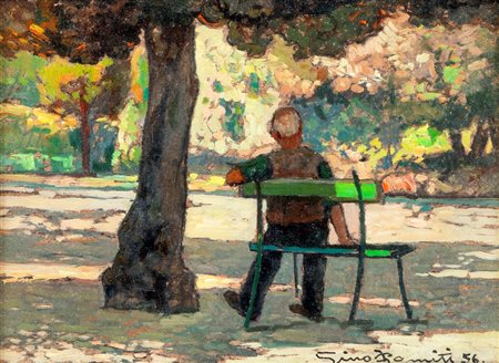 Gino Romiti (Livorno 1881-Livorno 1967) Al parco 1956 olio su tavola 13x18 -...