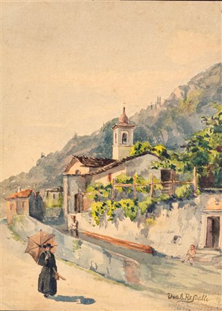 Angelo Rescalli (Azzanello 1884-Susa 1956) Il curato di campagna acquerello...