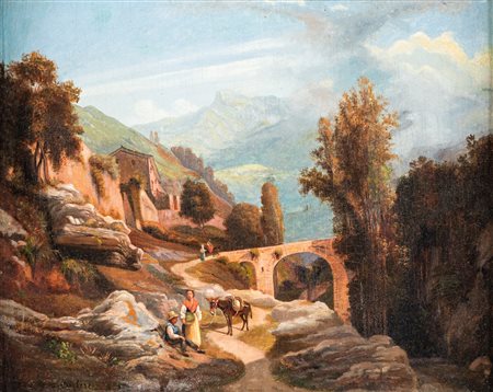Teodoro Duclère (Napoli 1816-Napoli 1867) Ponticello a Cava dei Tirreni olio...