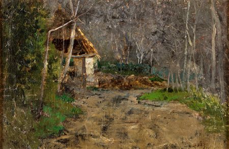 Giuseppe De Nittis (1846-1884) Foresta di Fontainbleau 1873 olio su tavola cm...