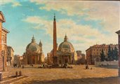Pittore del XX secolo () Veduta di Piazza del Popolo XX secolo olio su tela...