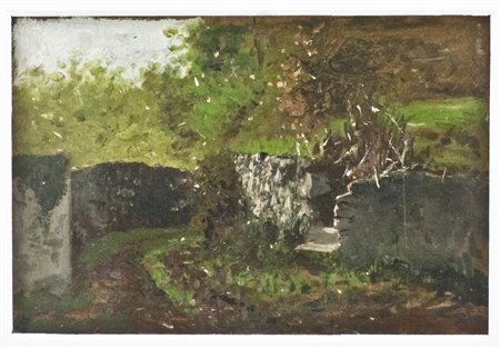 Luigi Steffani (1827-1898) Paesaggio Olio su cartone cm 17x25 Iniziali ""LS""...