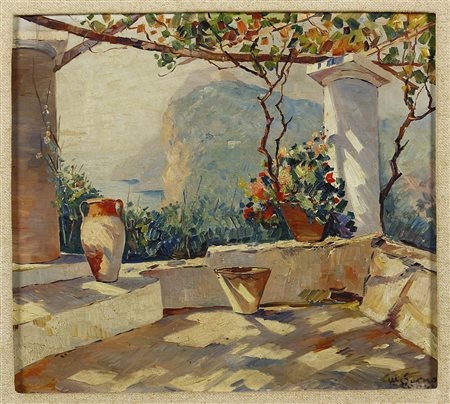 Matteo Sarno (1894-1957) Capri (Scorcio Caprese) Olio su tavola cm 34x38...