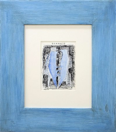 Gualtiero Nativi, Studio, 1986, china e acquarello su carta, cm 16,5x11,5,...