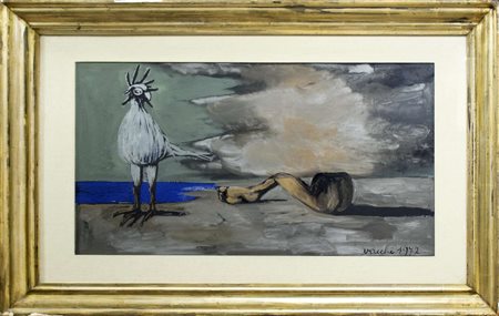 Sergio Vacchi, Senza titolo, 1972, olio su tela, cm 40x71, autentica a cura...