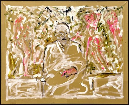 Mario Schifano, Senza titolo (Maestro francese), 1982, smalto e pastello su carta applicata su tela.