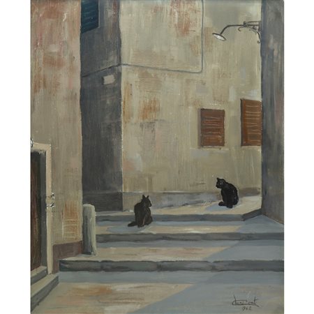 Salvatore Conti - Vicolo con gatti, Agira, 1962