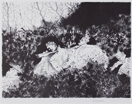 Banchieri Giuseppe La passeggiata, (1967) litografia su carta, cm. 33,5x49,5,...