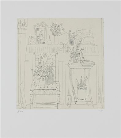 Biasion Renzo Interno dello studio, 1970 acquaforte su carta cina, cm. 70x50,...