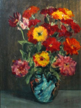 SAURO TASSELLI Vaso con fiori Olio su tavola cm. 50x35 Firma in basso a destra