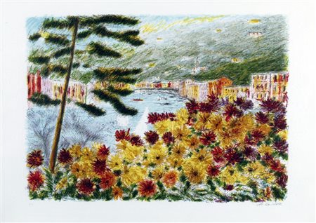 CASCELLA MICHELE (Ortona 1892 - Milano 1989) "Veduta di Portofino" Litografia...