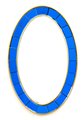 Specchio  ovale con cornice di cristallo blu sagomata a mano, doppio bordo in ottone.    