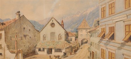 H. Gratzer Chiesa dei Cappuccini e Porta Venosta a Merano, fine XIX...