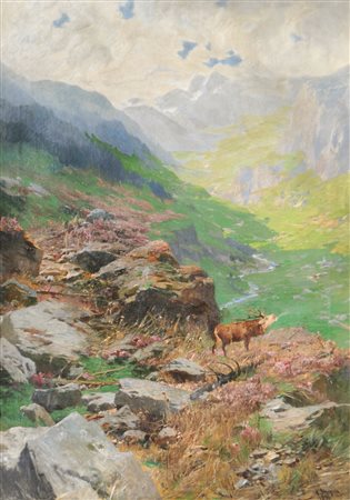 Albert Stagura (Dresden 1866 - Gstadt am Chiemsee 1947) Valle alpina con...