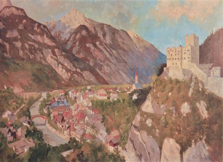 Hermann Preyer (Innsbruck 1866 - 1914) Landeck, 1910 ca.;Olio su tela, 149 x...
