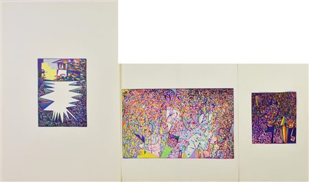 Enzo Branca COMPOSIZIONI,1981 -matite colorate su carta, cm 33x19 sul retro:...
