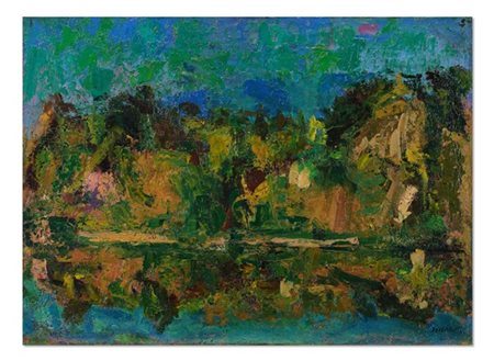 Ennio Morlotti "Paesaggio a Imbersago (L'Adda)" 1955
olio su tela
cm 61x84
Firma