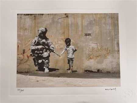 AFTER BANKSY UK (UK) 2021 Soldato e Bambino Litografia / Lithograph...