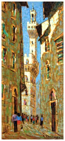 GINO TASSINARI Livorno 1920 – 2001 Vecchia strada (Firenze) Olio su cartone...