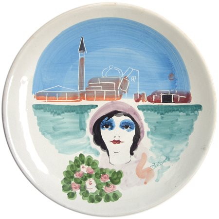 RENATO BORSATO Venezia 1927 – 2013 Senza titolo Pittura su piatto di ceramica...