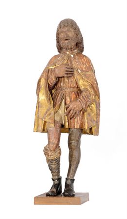SCULTORE DEL XVI SECOLO San RoccoLegno dipinto e dorato, alt. cm 100;...