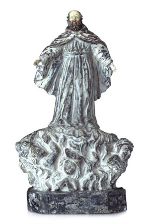 SCULTORE DEL XVIII SECOLO Figura di santoLegno e avorio, alt. cm 48; tracce...