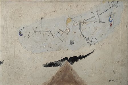 Mario Raciti , Milano 1934 , "Il vascello grigio" 1963 olio su tela, cm 40x60...