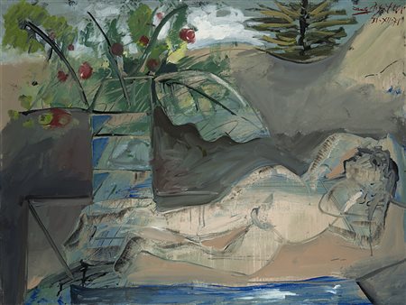 Ercole Pignatelli , Lecce 1935 , "Nudo sul bordo della piscina" 1971 olio su...