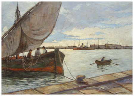 CESARE PELAGATTI Livorno 1890 – 1971 Caccia alla farfalla Olio su tela 70 x...