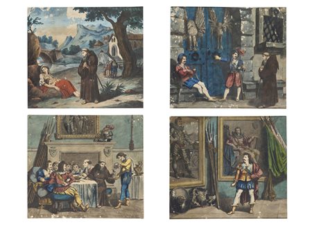 Bartolomeo Pinelli (Roma 1781-1835) Quattro dipinti Scene da I Promessi Sposi...