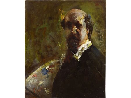 Vincenzo Irolli (Napoli 1860-1949) Autoritratto Olio su cartone Firmato...
