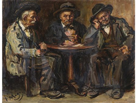 Firma illeggibile (XIX secolo) Giocatori di carte Olio su tela Senza cornice...