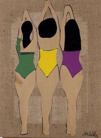 LODOLA MARCO (Dorno Pavia 1955) "Figure" Dime colorate su tela cm. H: 80.00...