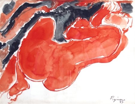 PIGNON EDUARD (Bully 1905 - Parigi 1992) "Nudo" 1987 Tempera su carta cm. H:...