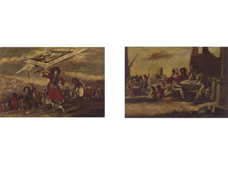 Scuola francese (XVIII secolo) Scene di accampamento Olio su tela Misure...