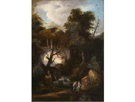 Scuola italiana (XVIII secolo) Paesaggio Olio su tela Mancanze Misure 90x63 cm