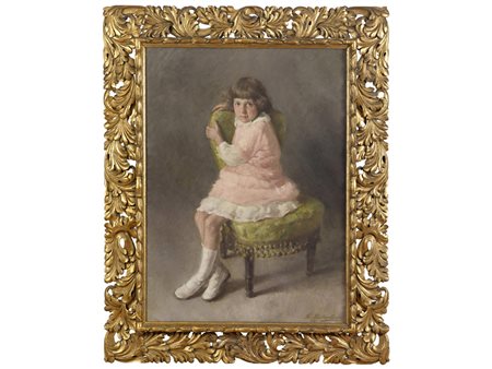 F. Pietrantonio (XIX-XX secolo) Ritratto di bambina Olio su tela Firmato e...
