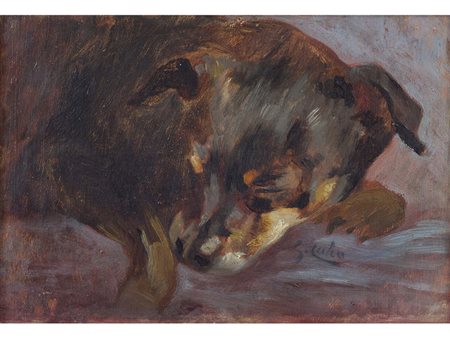 Gerolamo Calca (Rovato 1878-1957) Cagnolino Olio su cartoncino Misure 16x22.3 cm